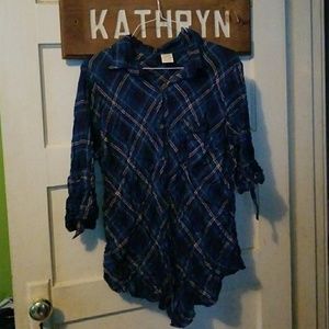 Blue plaid button up shirt